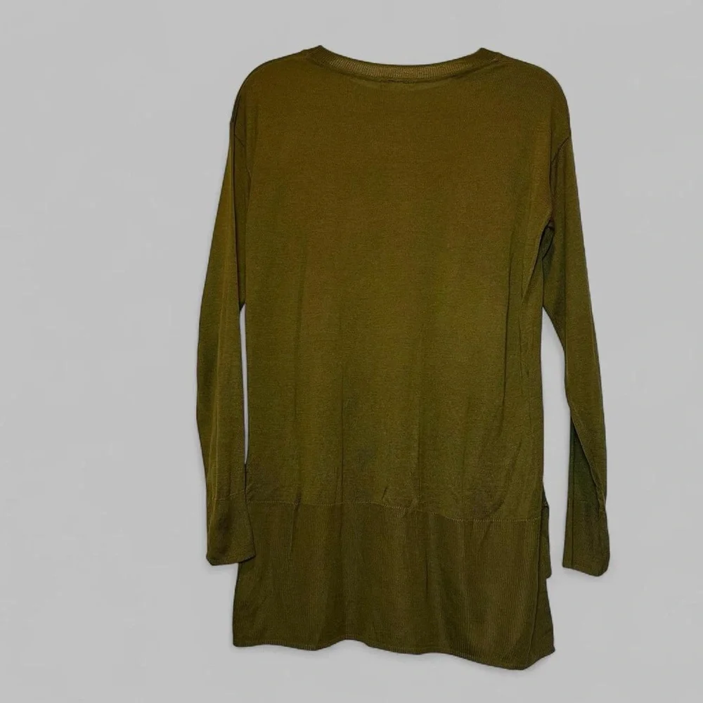 H&M Olive Green Fine Knit Crewneck Tunic High-Low Sweater Small